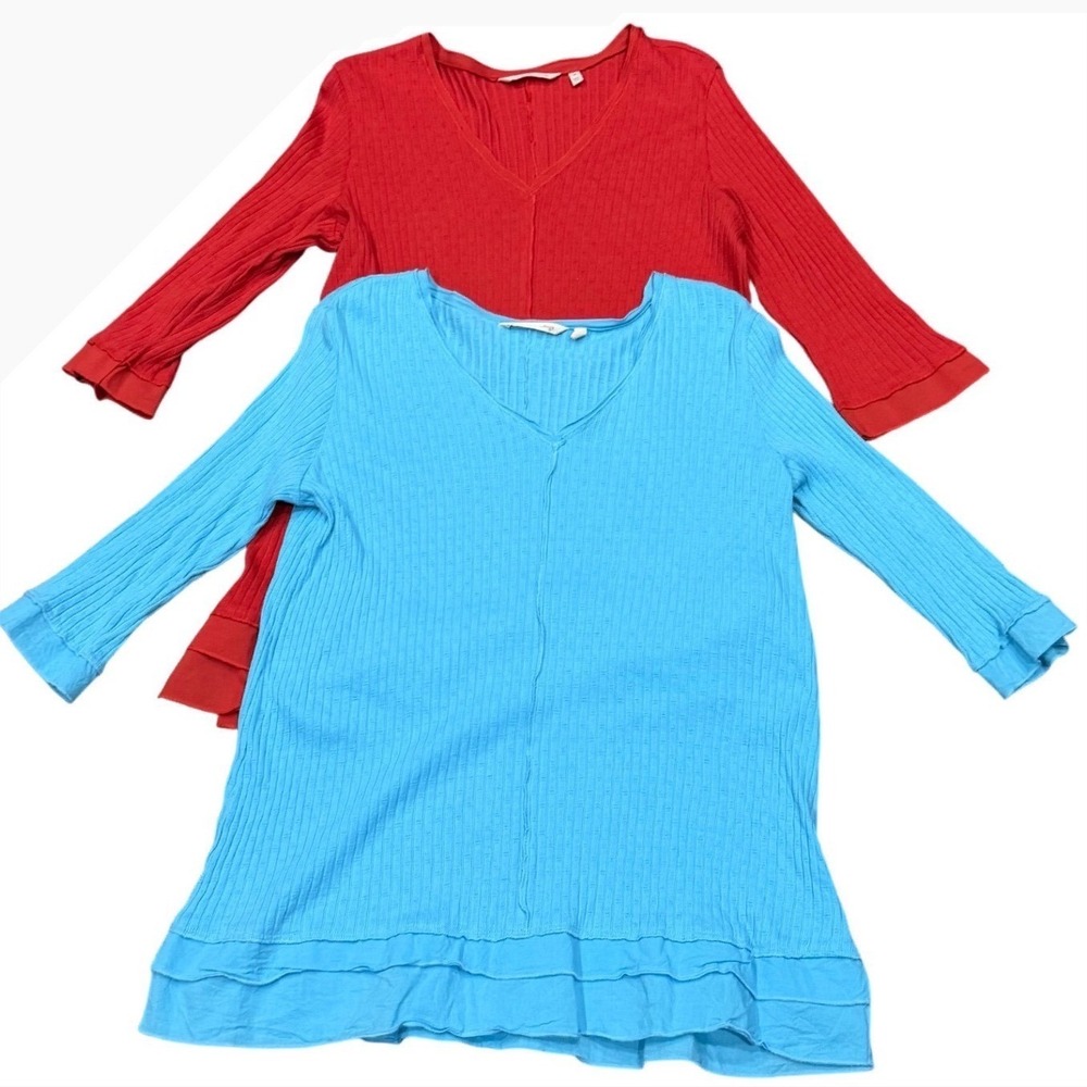 Soft Surroundings Bundle Of 2 Ribbed Knit Cotton Top 3/4 Sleeve Women's Medium